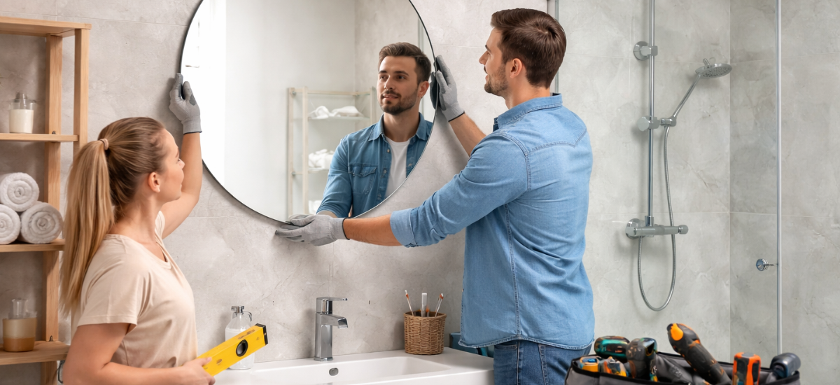 Как повесить зеркало в ванной