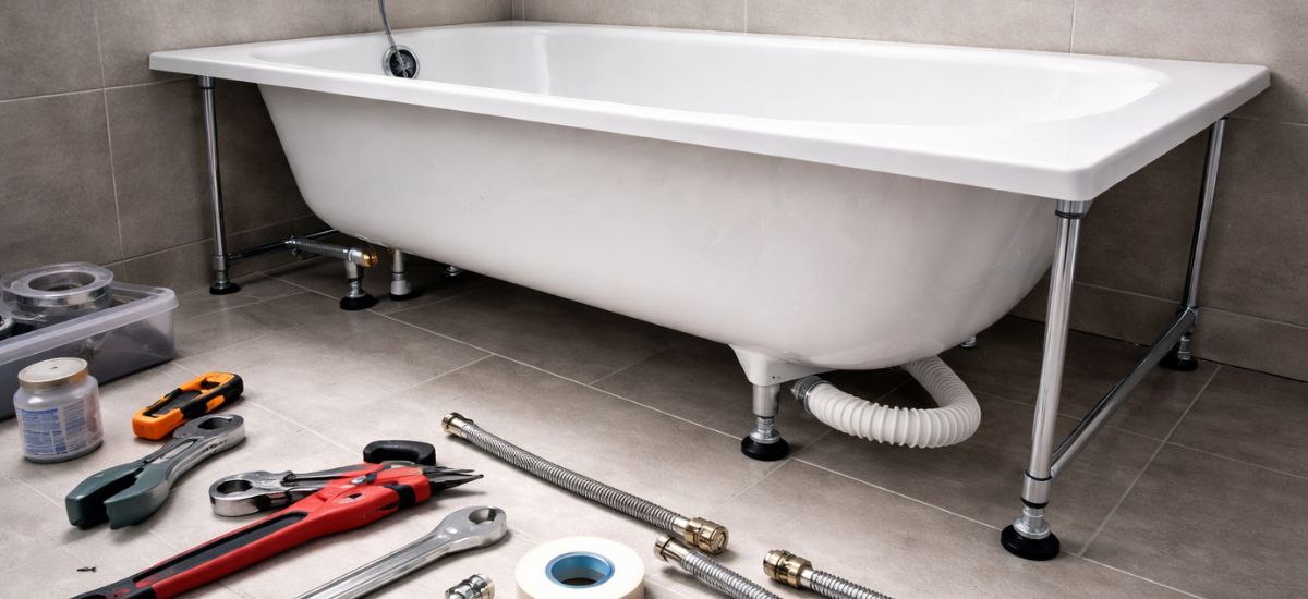 Установка ванны своими руками с подключением сифона и сантехническими инструментами в ванной комнате