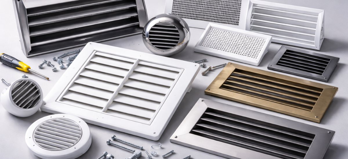 Вентиляционные решетки разных типов и размеров для систем вентиляции