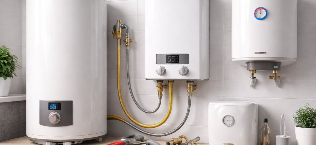 Водонагреватели накопительные и проточные для квартиры и дома в интерьере ванной комнаты