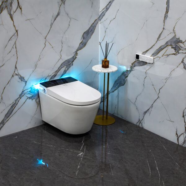 Умный смарт унитаз Hatico Pro FlushBot Aero Подвесной (Белый) (Встроенный керамический бак) (Черное стекло)