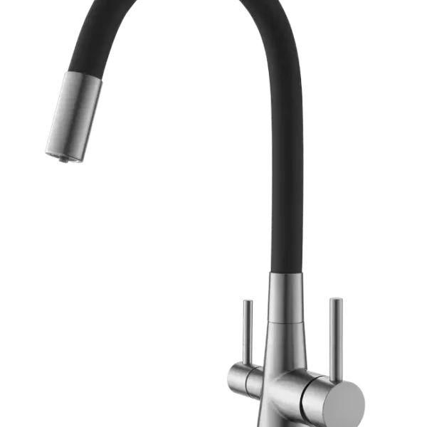Смеситель для кухни KITCHEN -A с гибким изливом - Брашированная сталь