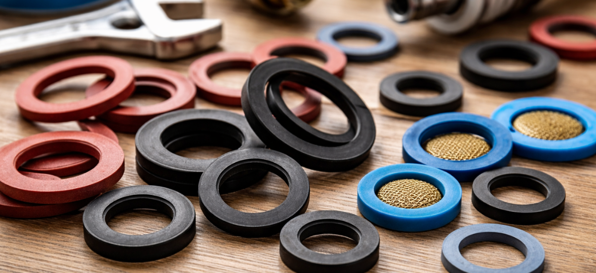 Прокладки для крана разных размеров на рабочей поверхности