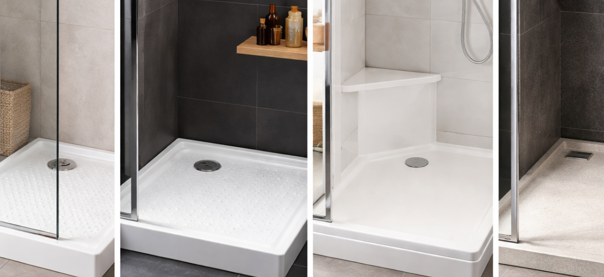 Сравнение душевых поддонов из акрила, стали, чугуна и искусственного камня в современной ванной комнате