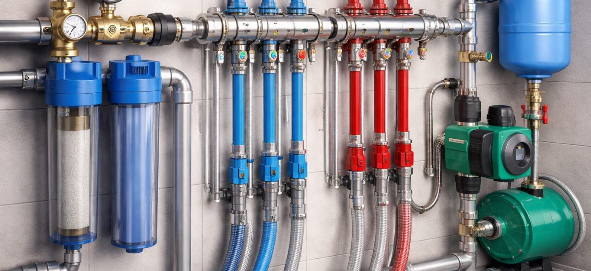 Схема системы водоснабжения в квартире с фильтрами и коллектором