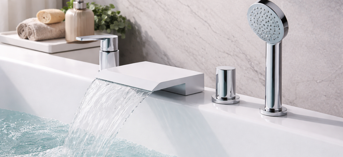 фото высококачественного смесителя на борт ванны