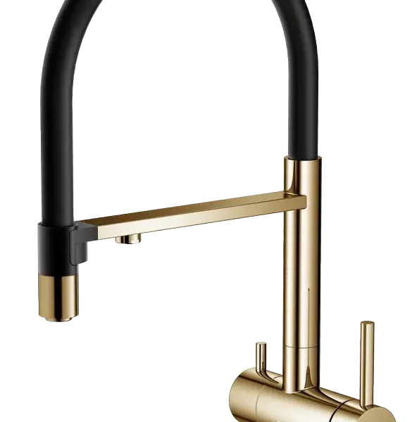 Смеситель для кухни KITCHEN-B с гибким изливом - Брашированное золото