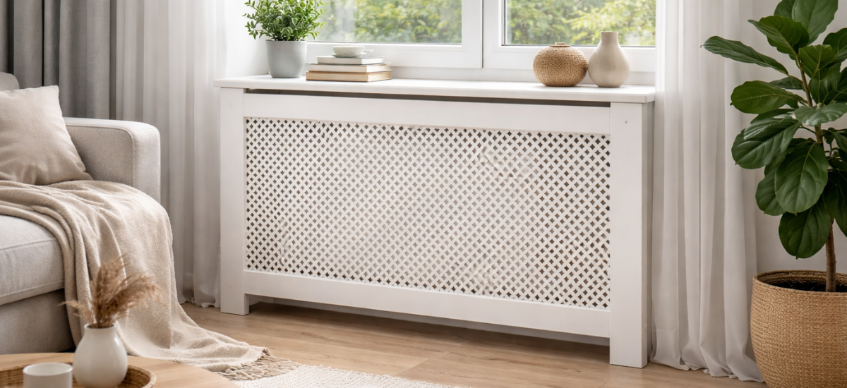 Декоративный экран на радиатор отопления в современном интерьере гостиной