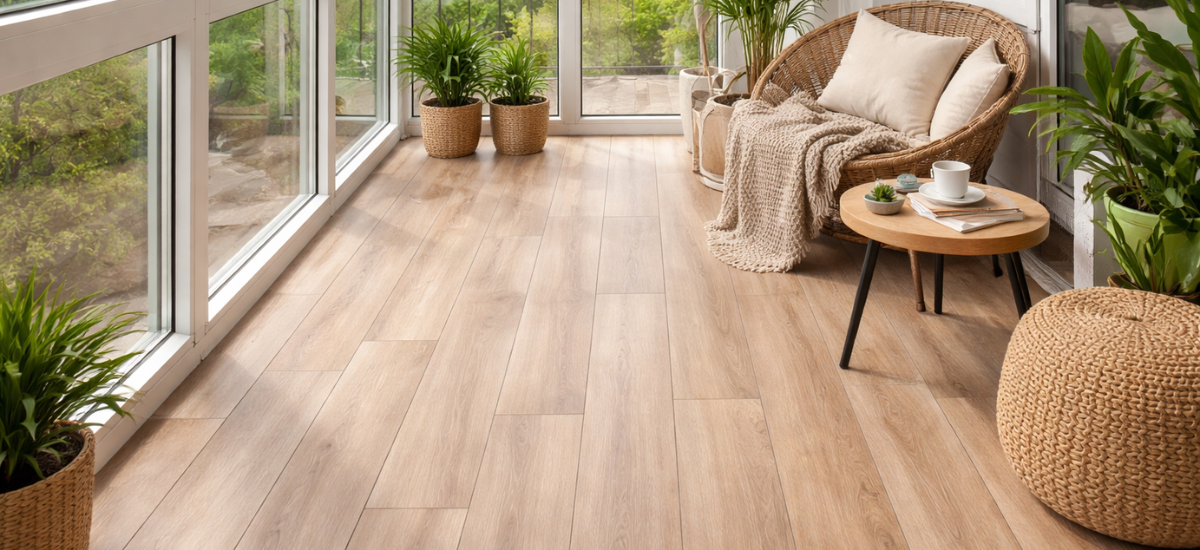 Пол на застекленном балконе крупным планом