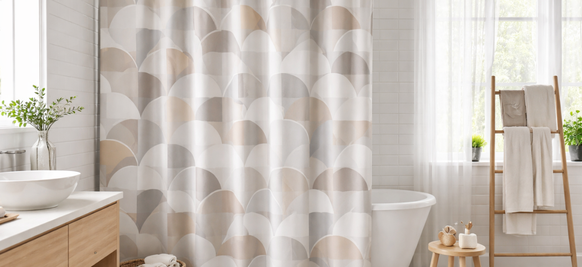 Современные шторы для ванной в светлом интерьере